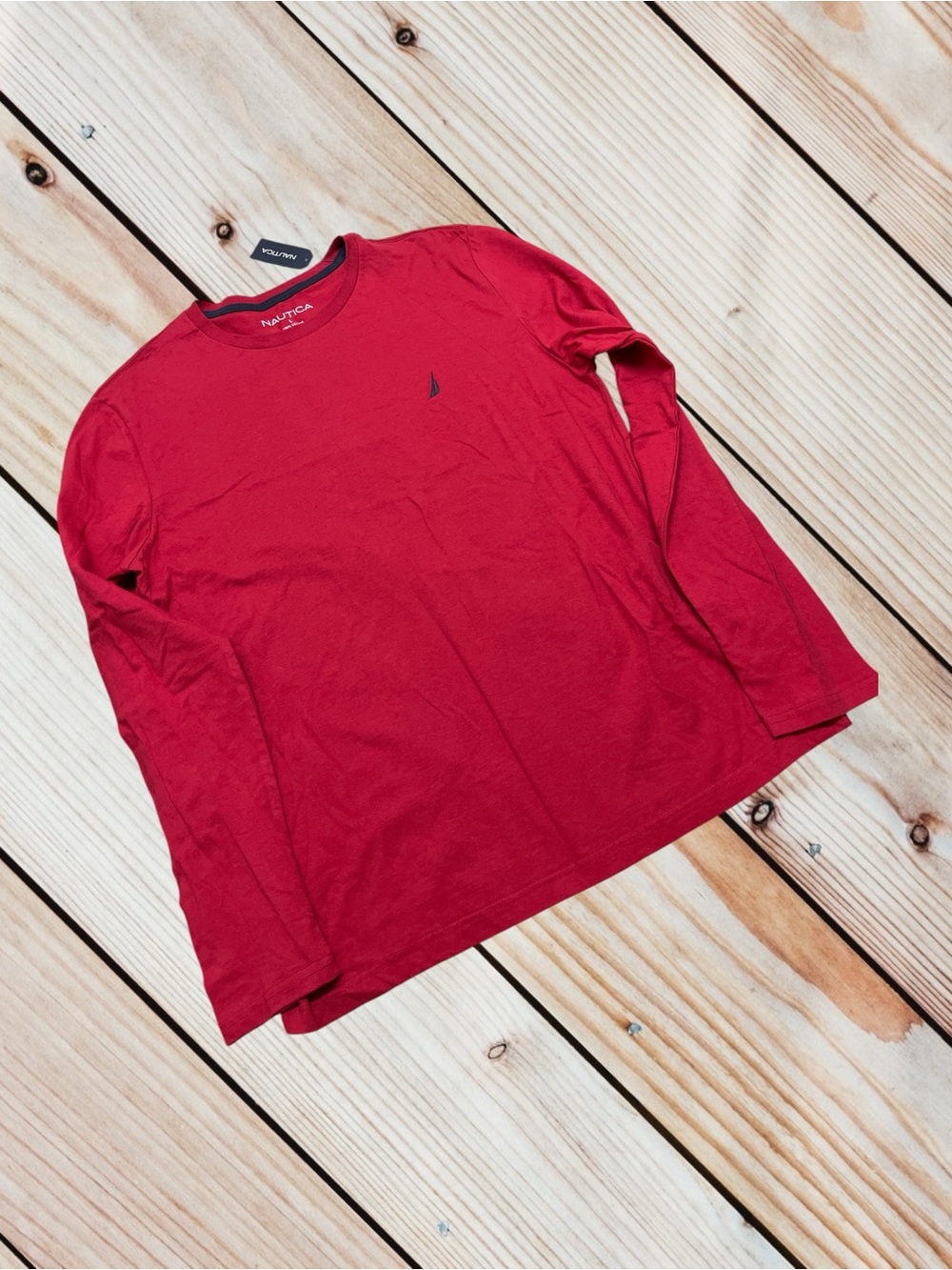 NWT Nautica L red cotton long sleeve tee